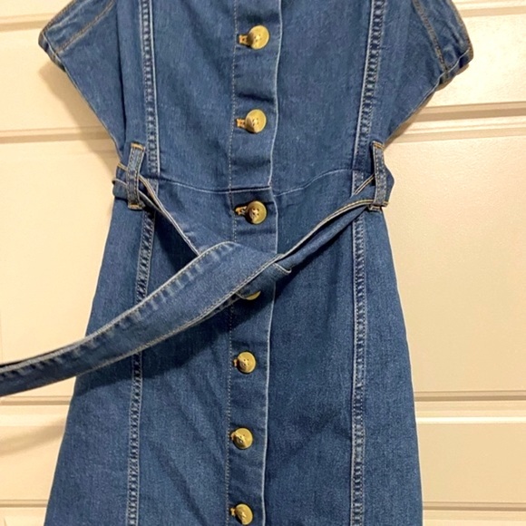Divided by H&M Blue Denim Button-Up Dungaree Midi Dress w/ Waist Tie - 6 - Picture 4 of 8
